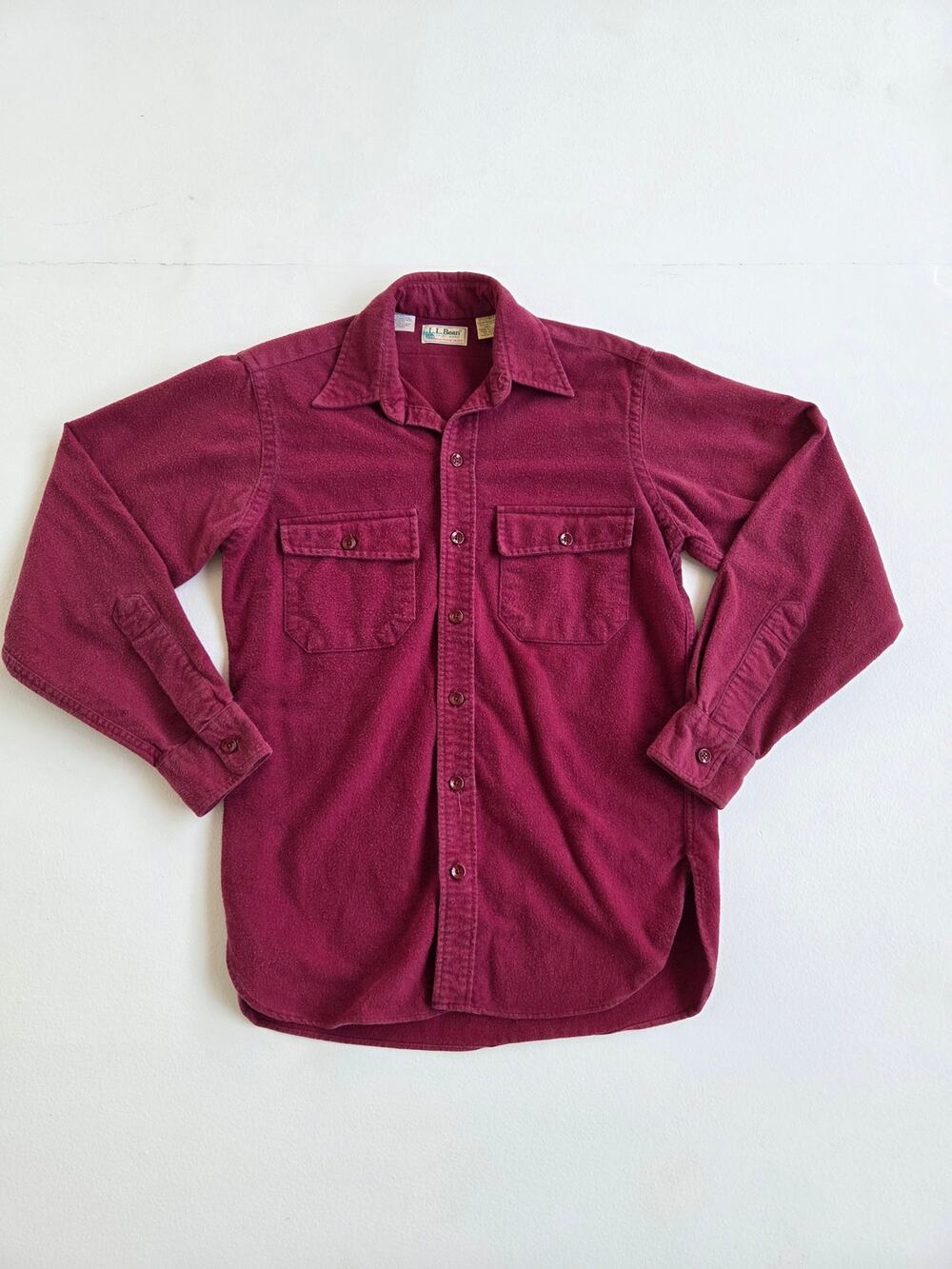 Vintage L.L.Bean Chamois Cloth Shirt Burgundy Made USA 100% Cotton 14.5 Workwear